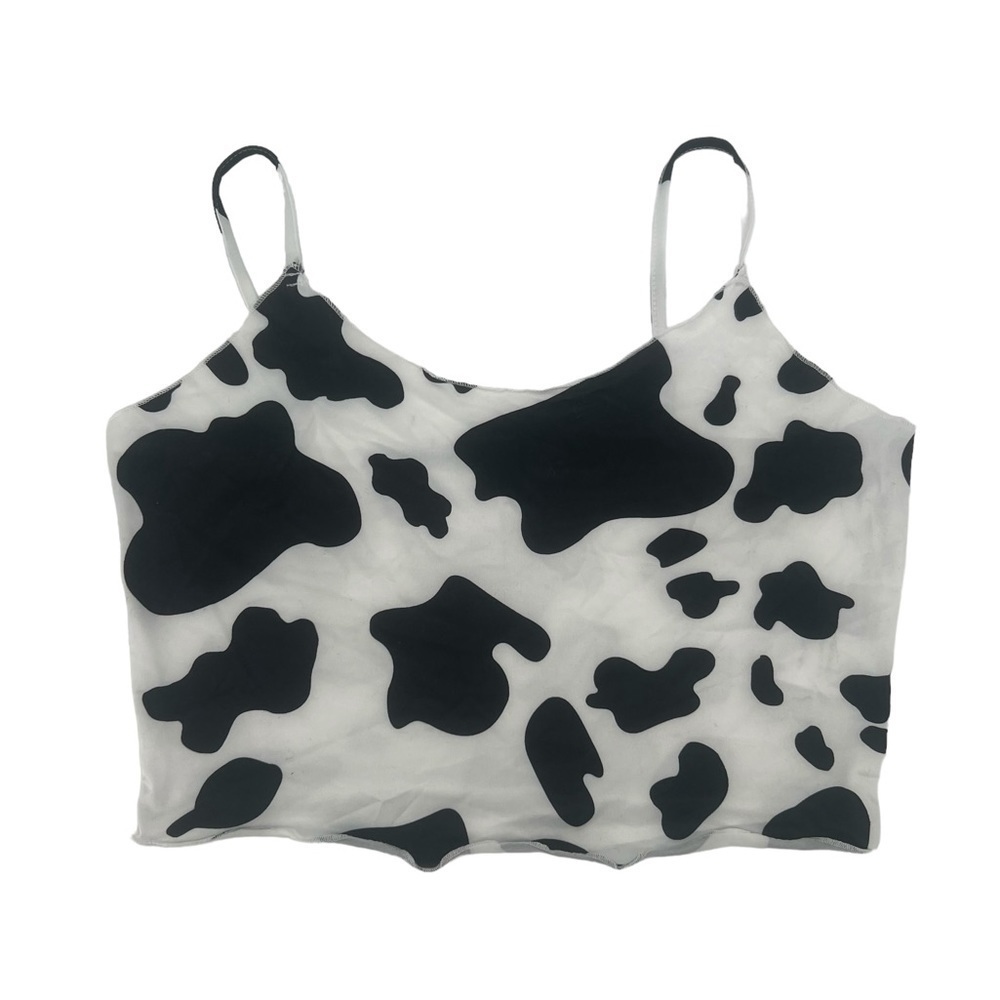 Cow Print Spaghetti Strap Crop Tank Top Size Large Women’s
